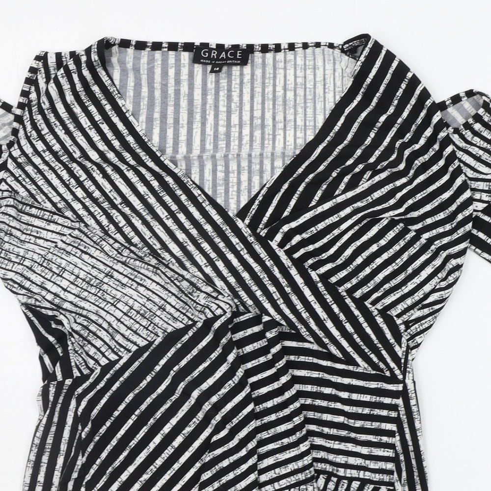 Grace Womens Black Striped  A-Line  Size 14