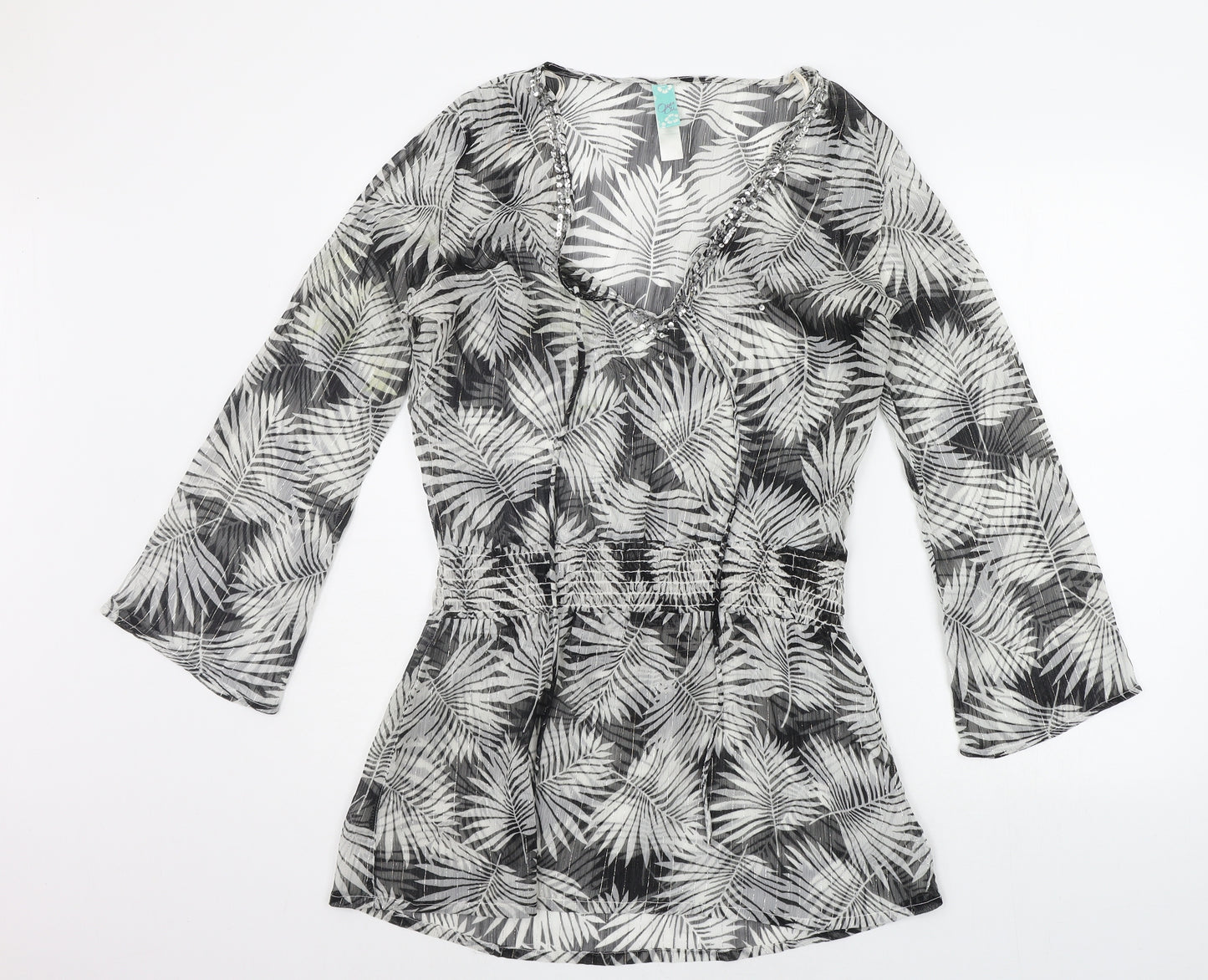 OCEAN CLUB Womens Black Floral  Basic Blouse Size 12