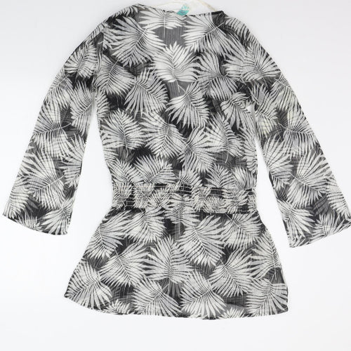 OCEAN CLUB Womens Black Floral  Basic Blouse Size 12