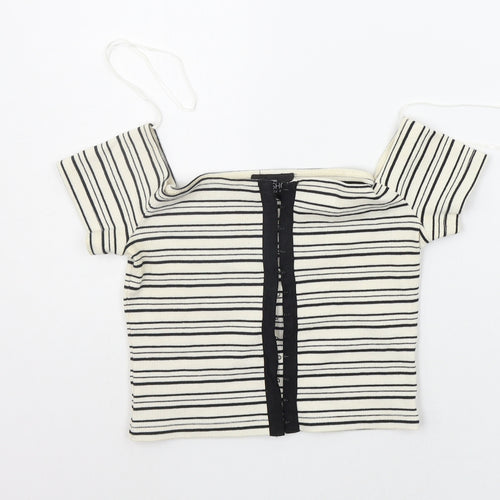 Topshop Womens Beige Striped  Basic Blouse Size 4