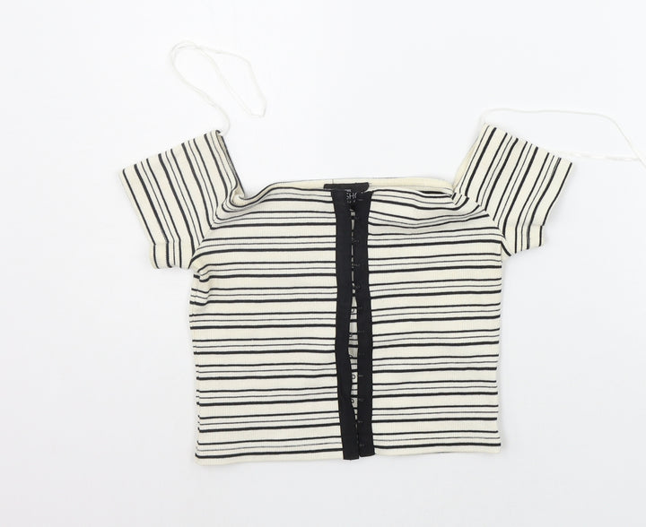 Topshop Womens Beige Striped  Basic Blouse Size 4