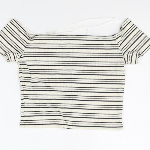Topshop Womens Beige Striped  Basic Blouse Size 4