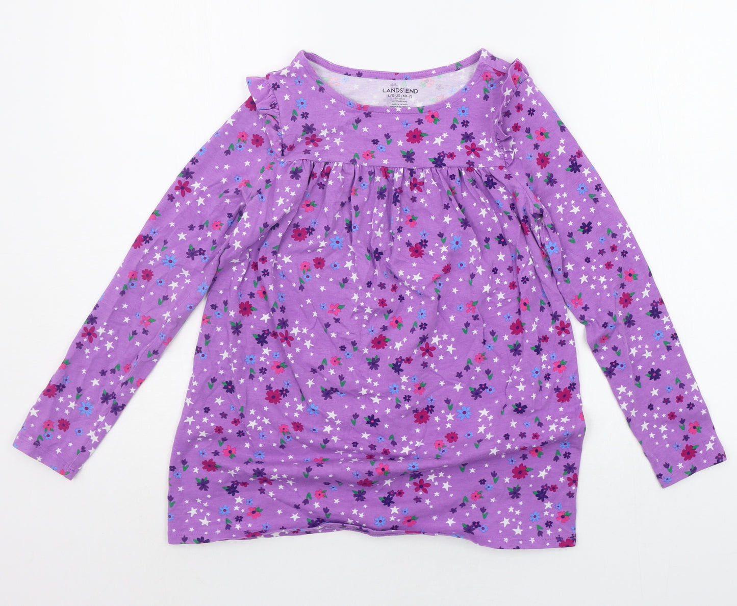 LANDS END Girls Purple Floral  T-Shirt Dress  Size L