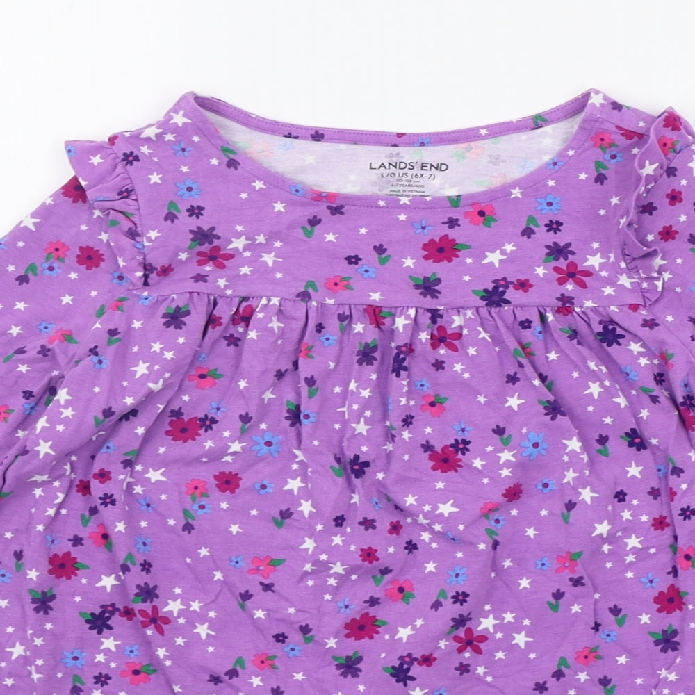 LANDS END Girls Purple Floral  T-Shirt Dress  Size L