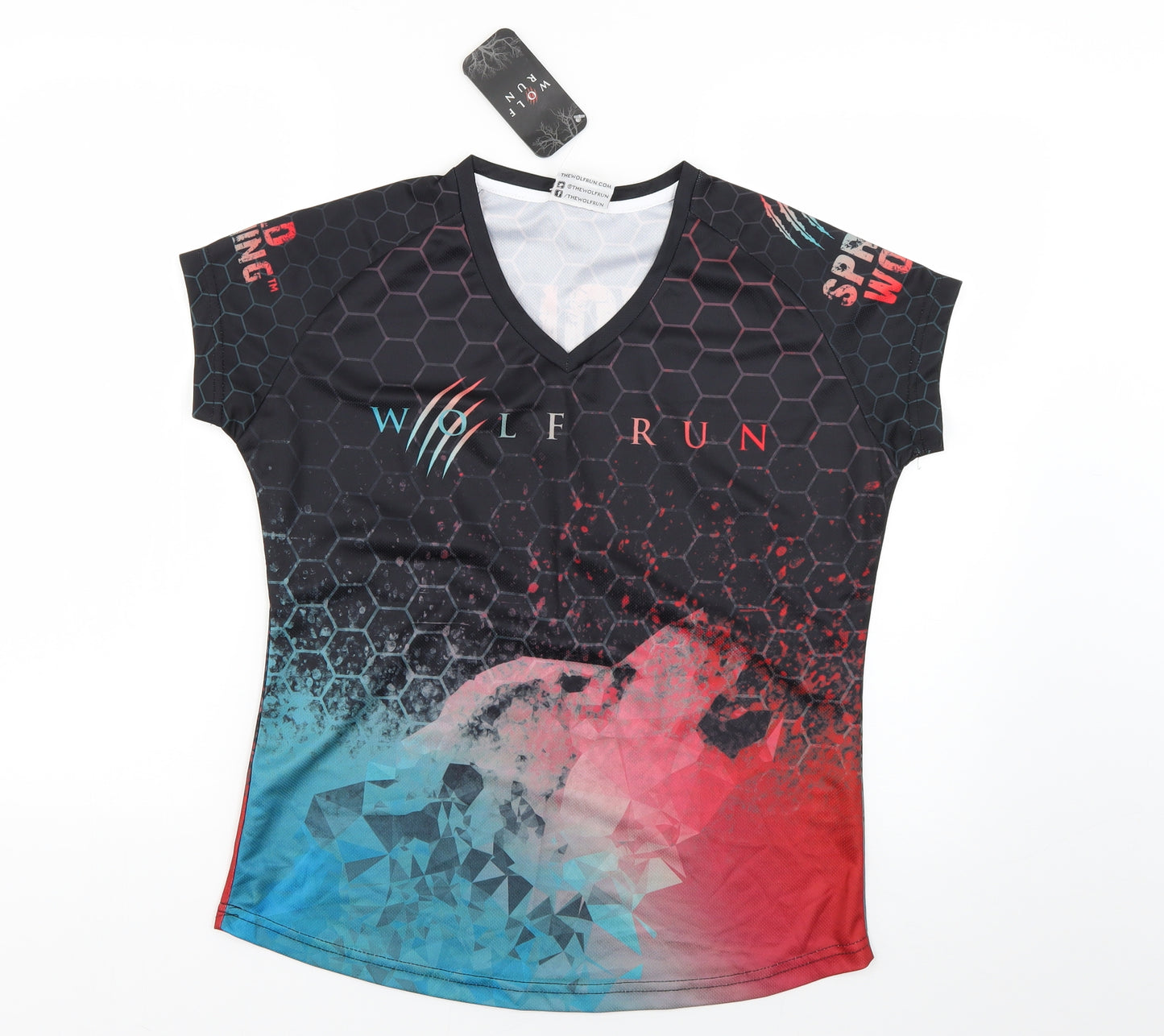 wolf run Womens Multicoloured Geometric  Basic T-Shirt Size M