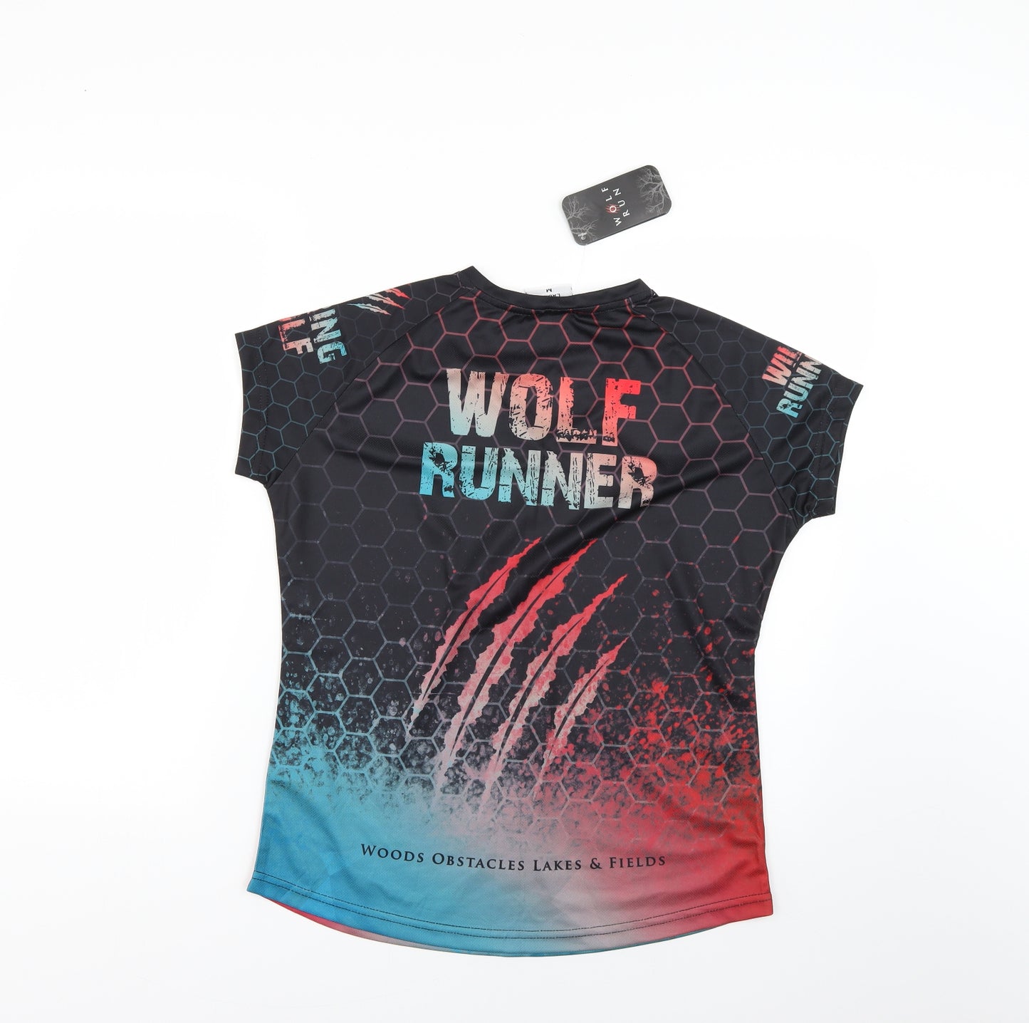 wolf run Womens Multicoloured Geometric  Basic T-Shirt Size M