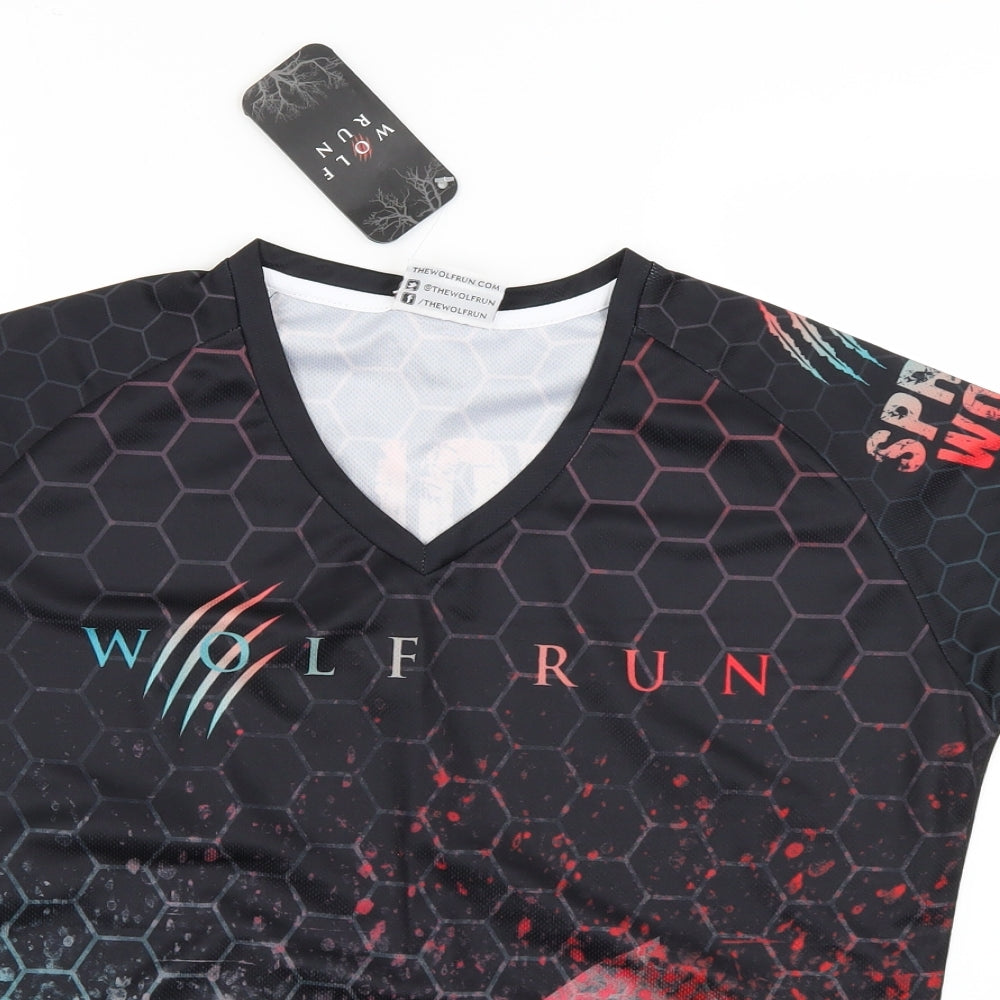 wolf run Womens Multicoloured Geometric  Basic T-Shirt Size M