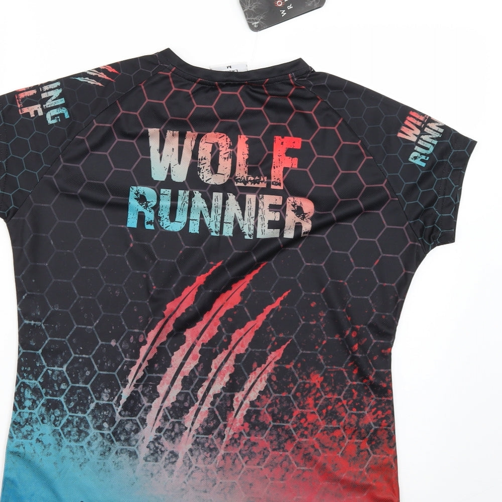 wolf run Womens Multicoloured Geometric  Basic T-Shirt Size M