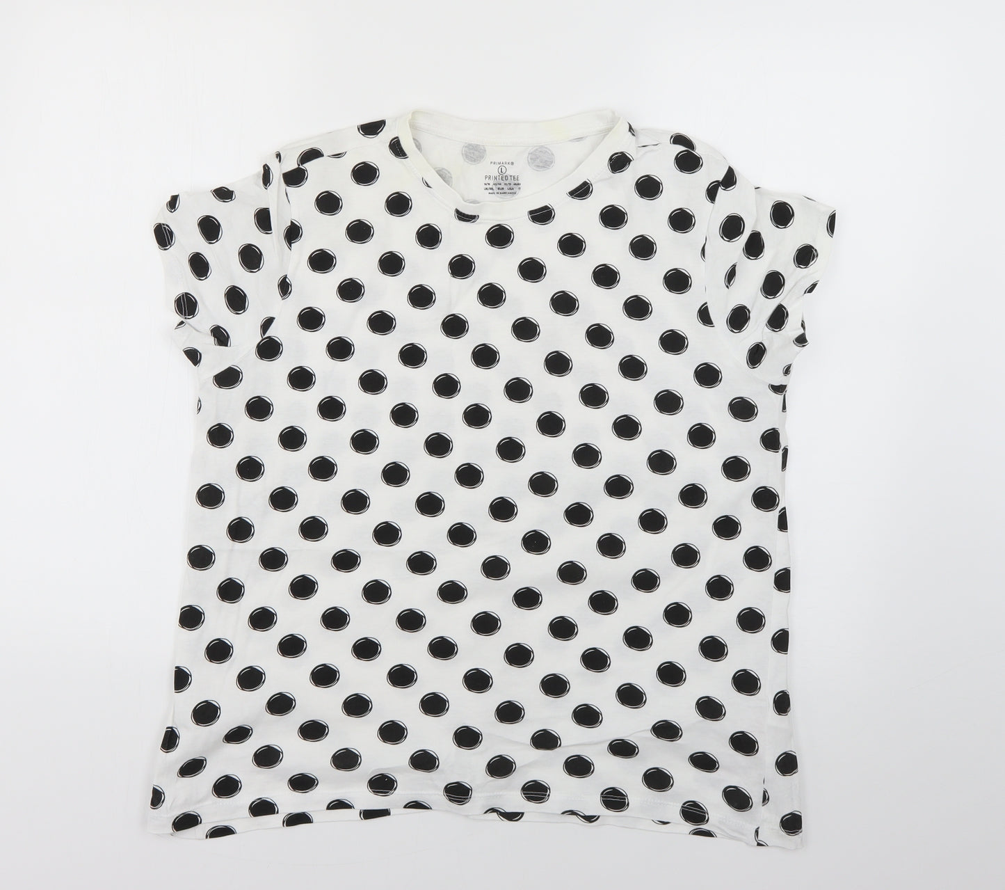 Primark Womens White Polka Dot  Basic T-Shirt Size 14