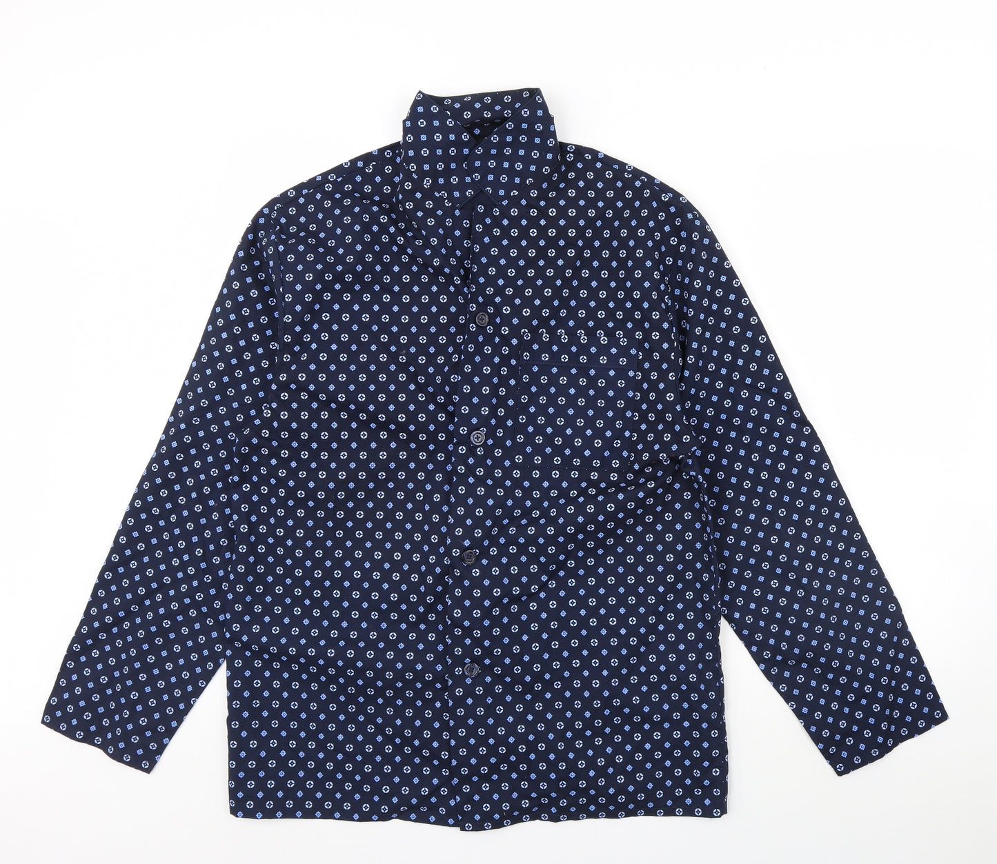 m&s Mens Blue Geometric   Pyjama Top Size M