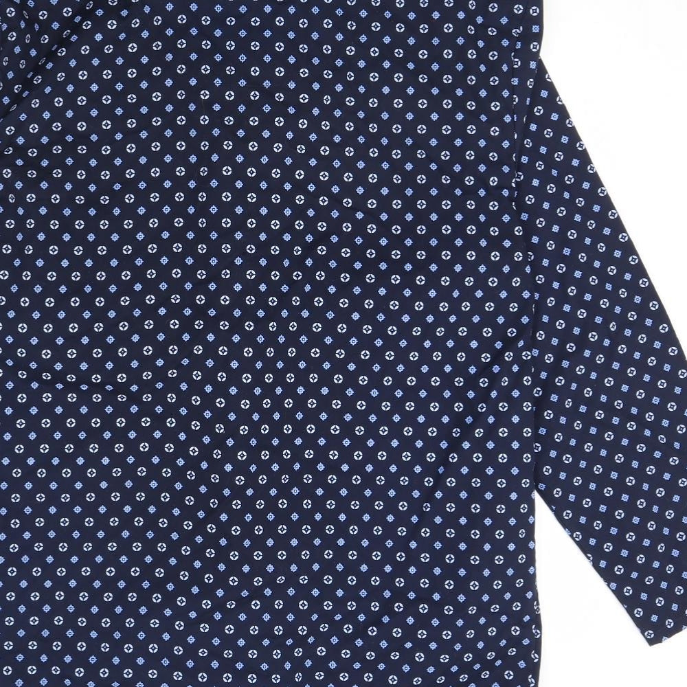 m&s Mens Blue Geometric   Pyjama Top Size M