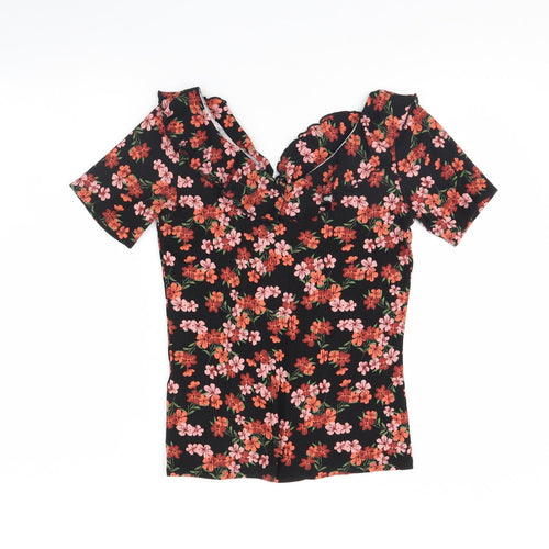 Dorothy Perkins Womens Black Floral  Basic Blouse Size 10