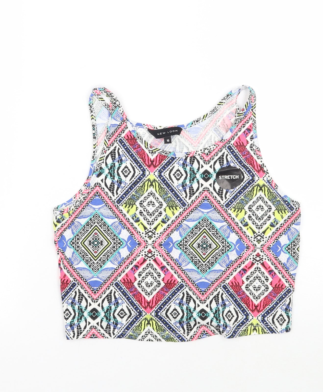 Newlook Womens White Geometric  Cropped Tank Size 10