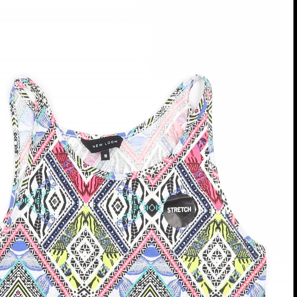 Newlook Womens White Geometric  Cropped Tank Size 10