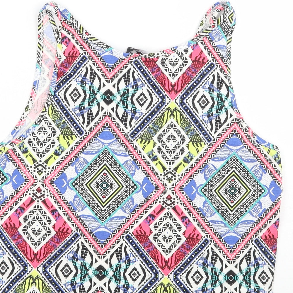 Newlook Womens White Geometric  Cropped Tank Size 10