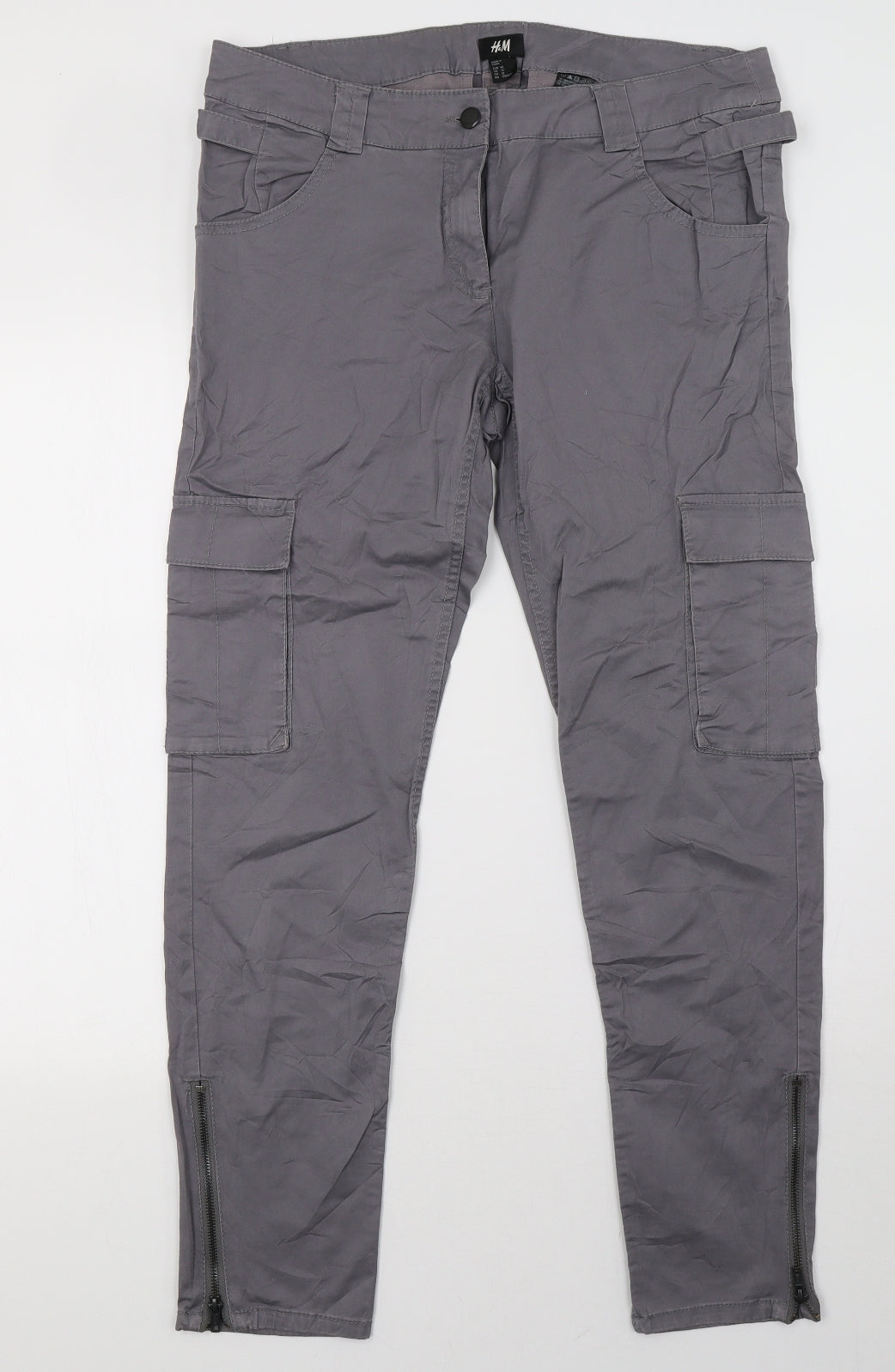 H&M Womens Grey   Cargo Trousers Size 16 L30 in