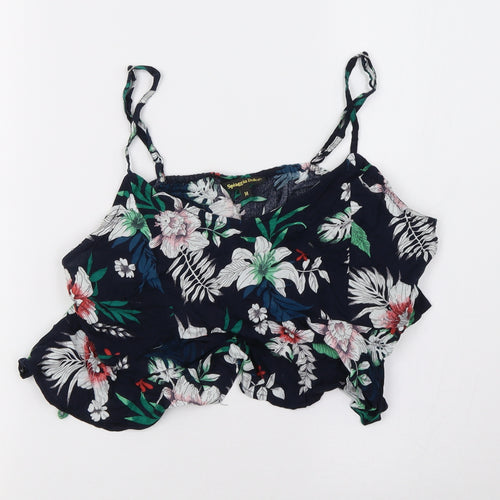 spiagga dolce Womens Blue Floral Rayon Cropped T-Shirt Size M
