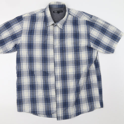 Easy Mens Blue Herringbone   Button-Up Size L