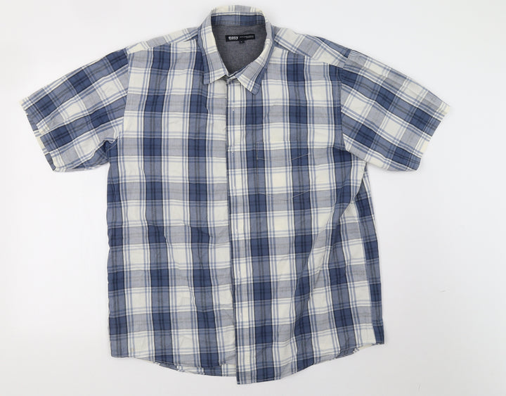 Easy Mens Blue Herringbone Button-Up Size L