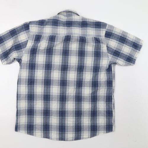 Easy Mens Blue Herringbone   Button-Up Size L