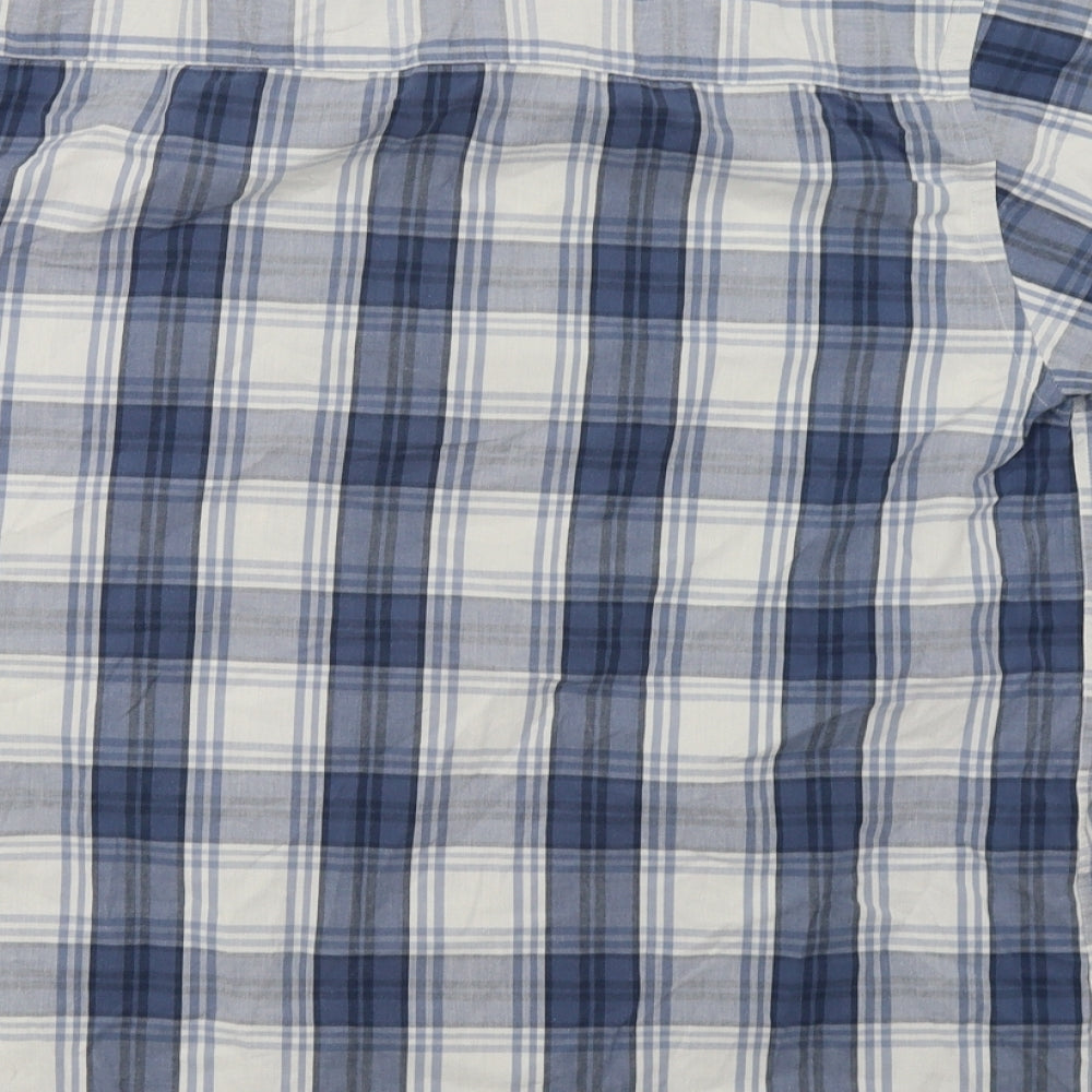 Easy Mens Blue Herringbone   Button-Up Size L
