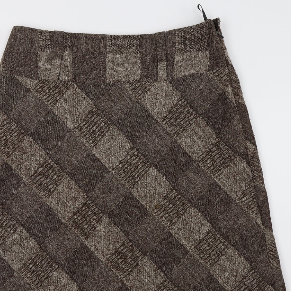 Marks and Spencer Womens Brown Check  A-Line Skirt Size 14
