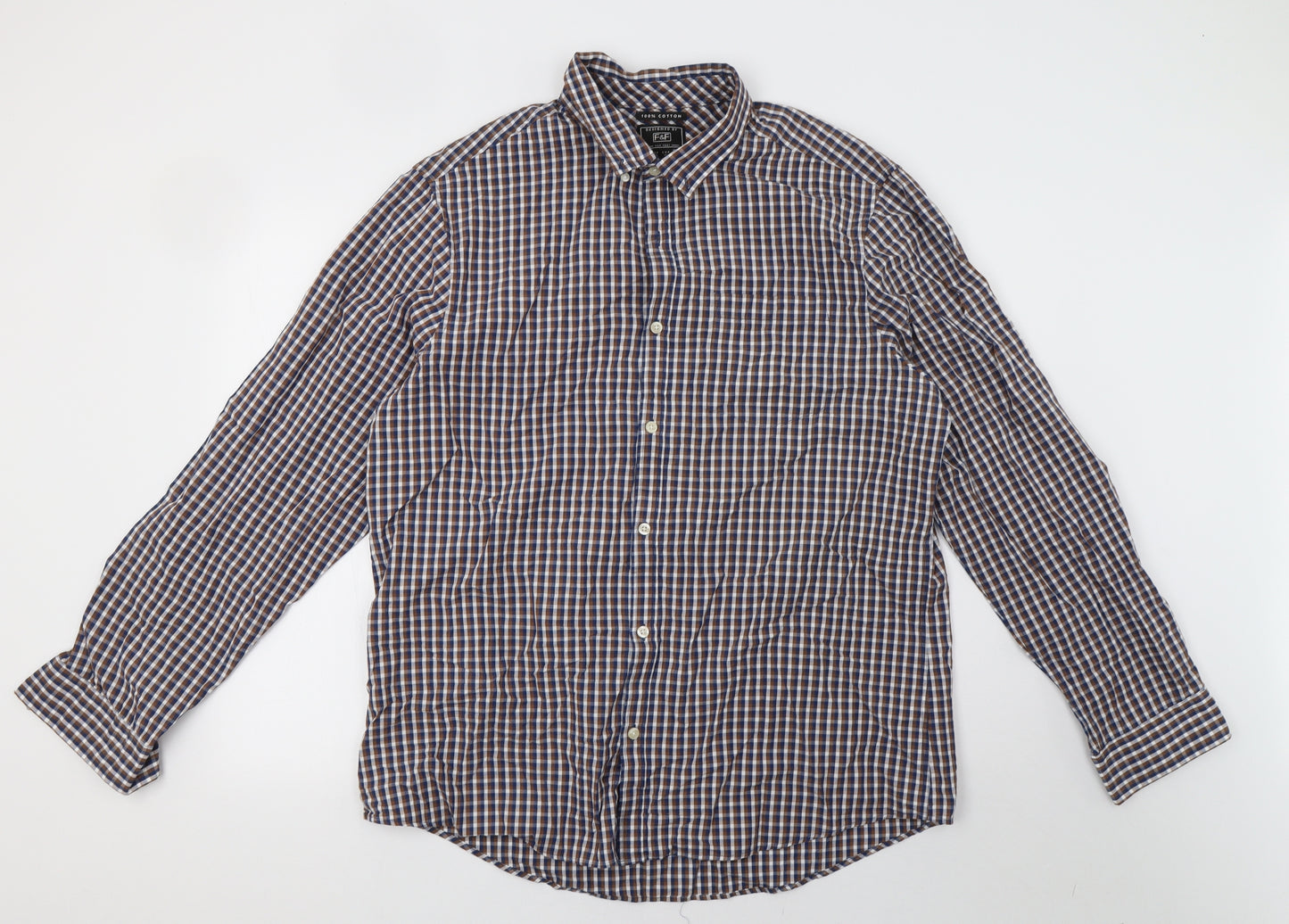F&F Mens Brown Check   Button-Up Size XL