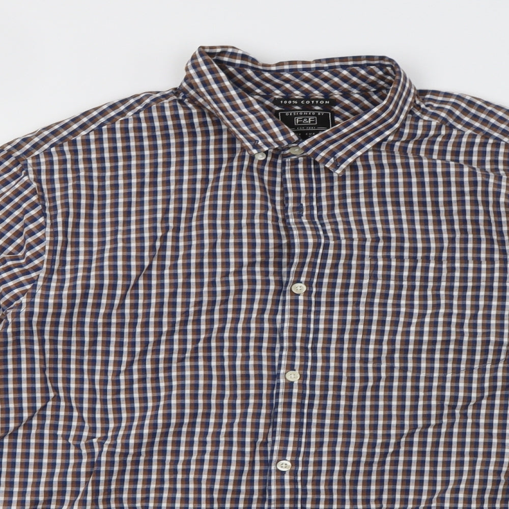 F&F Mens Brown Check   Button-Up Size XL