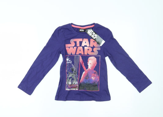 Front view of Star Wars girls’ purple top pyjama top, size 8, years - star wars