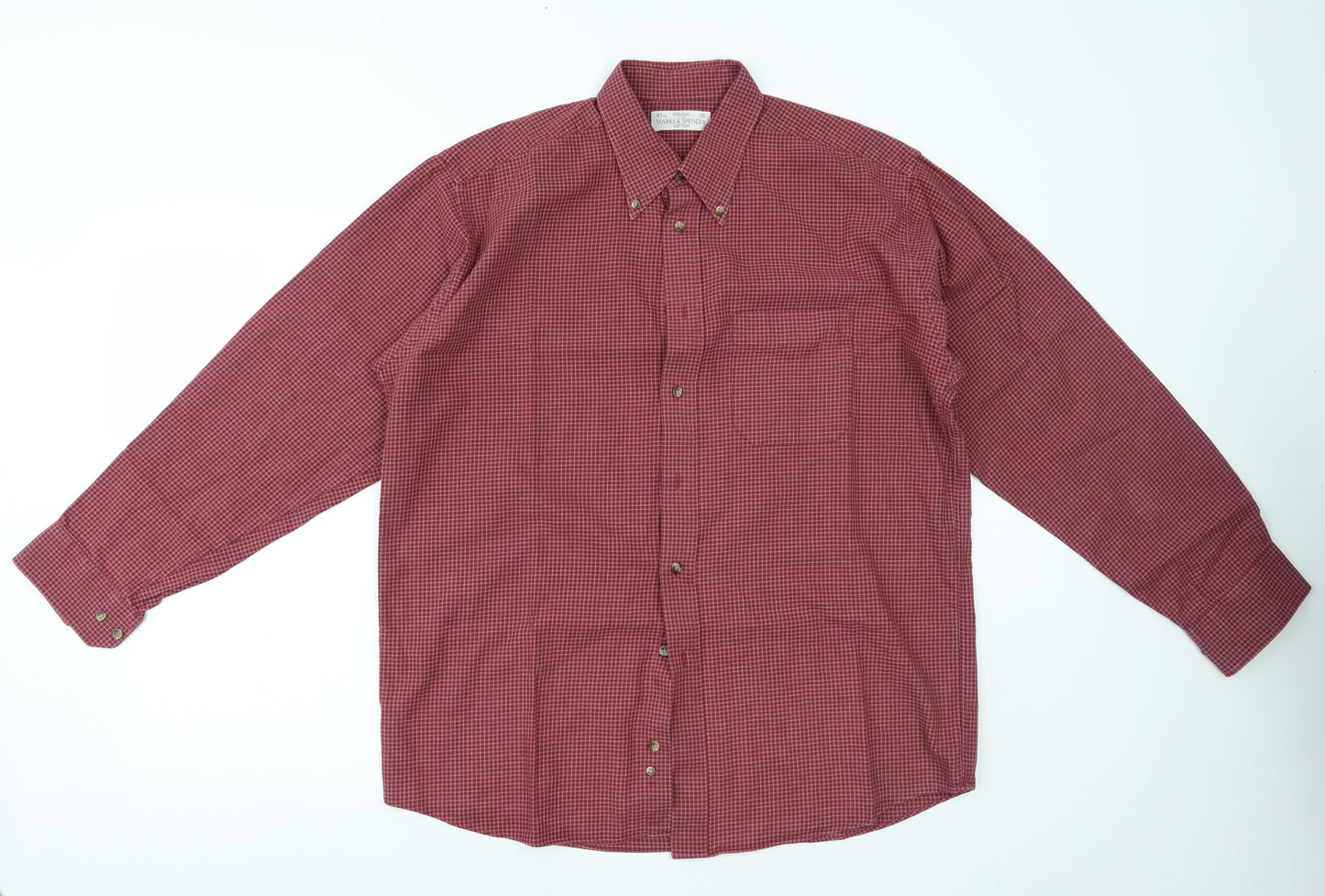 Marks and Spencer Mens Red Check   Dress Shirt Size 16