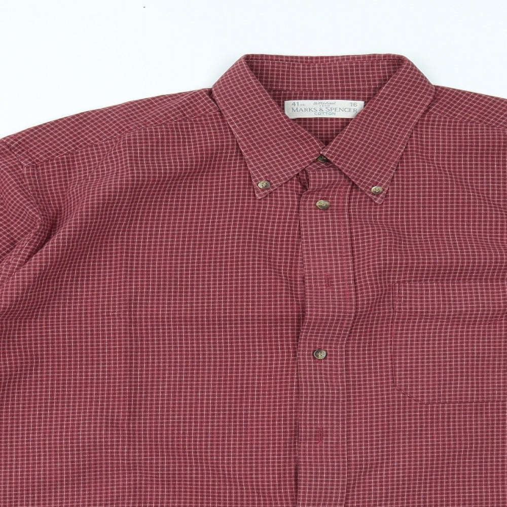 Marks and Spencer Mens Red Check   Dress Shirt Size 16