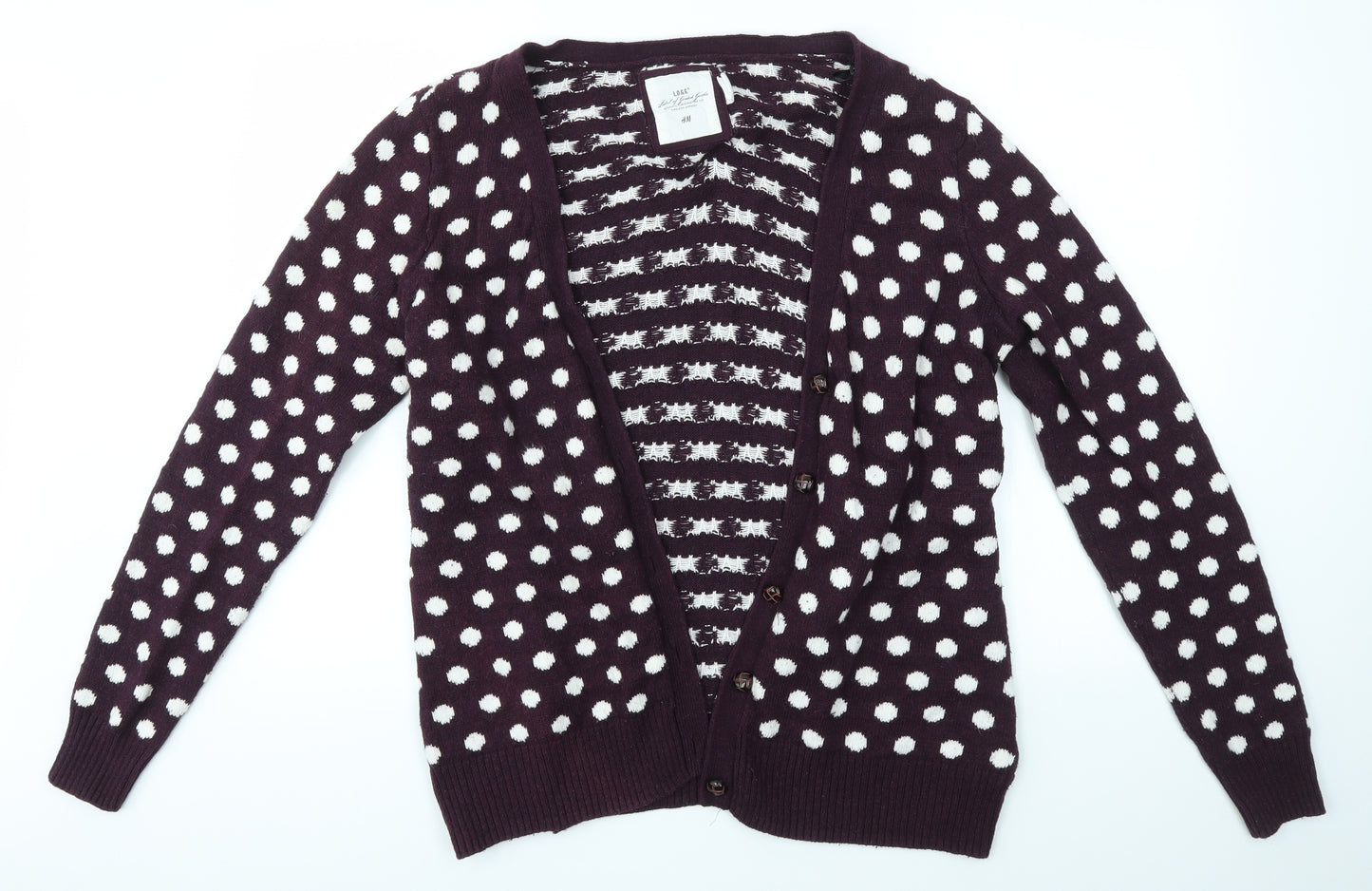 H&M Womens Purple Polka Dot  Cardigan Jumper Size L