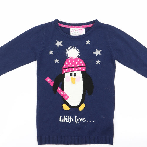 Young Dimension Girls Black Animal Print  Pullover Jumper Size 5-6 Years