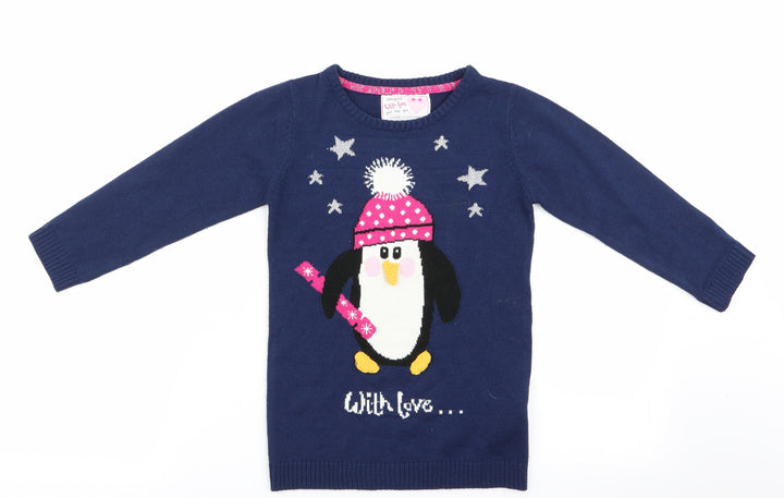 Young Dimension Girls Black Animal Print Pullover Jumper Size 5-6 Years