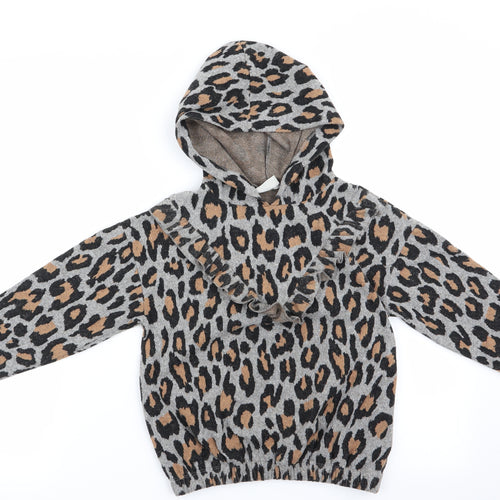 I Love Girls Wear Girls Grey Animal Print  Pullover Hoodie Size 8 Years