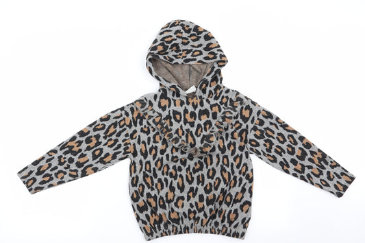 I Love Girls Wear Girls Grey Animal Print  Pullover Hoodie Size 8 Years
