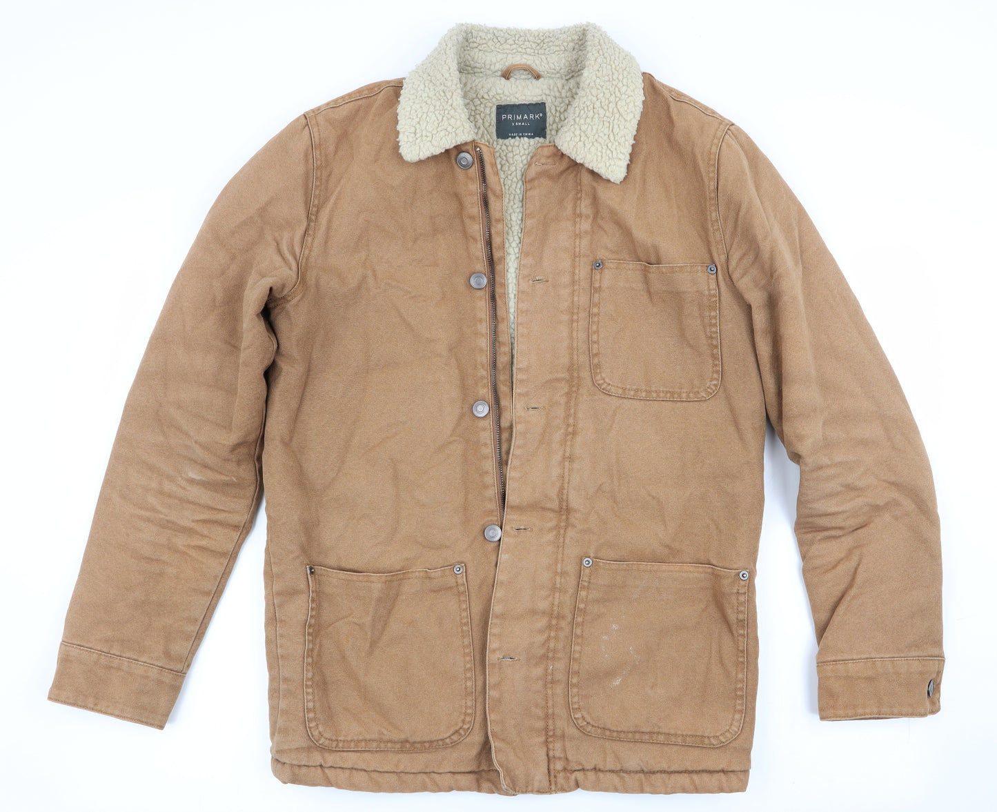 Primark Mens Brown   Anorak Coat Size XS  - Faux Sheep Fur lined