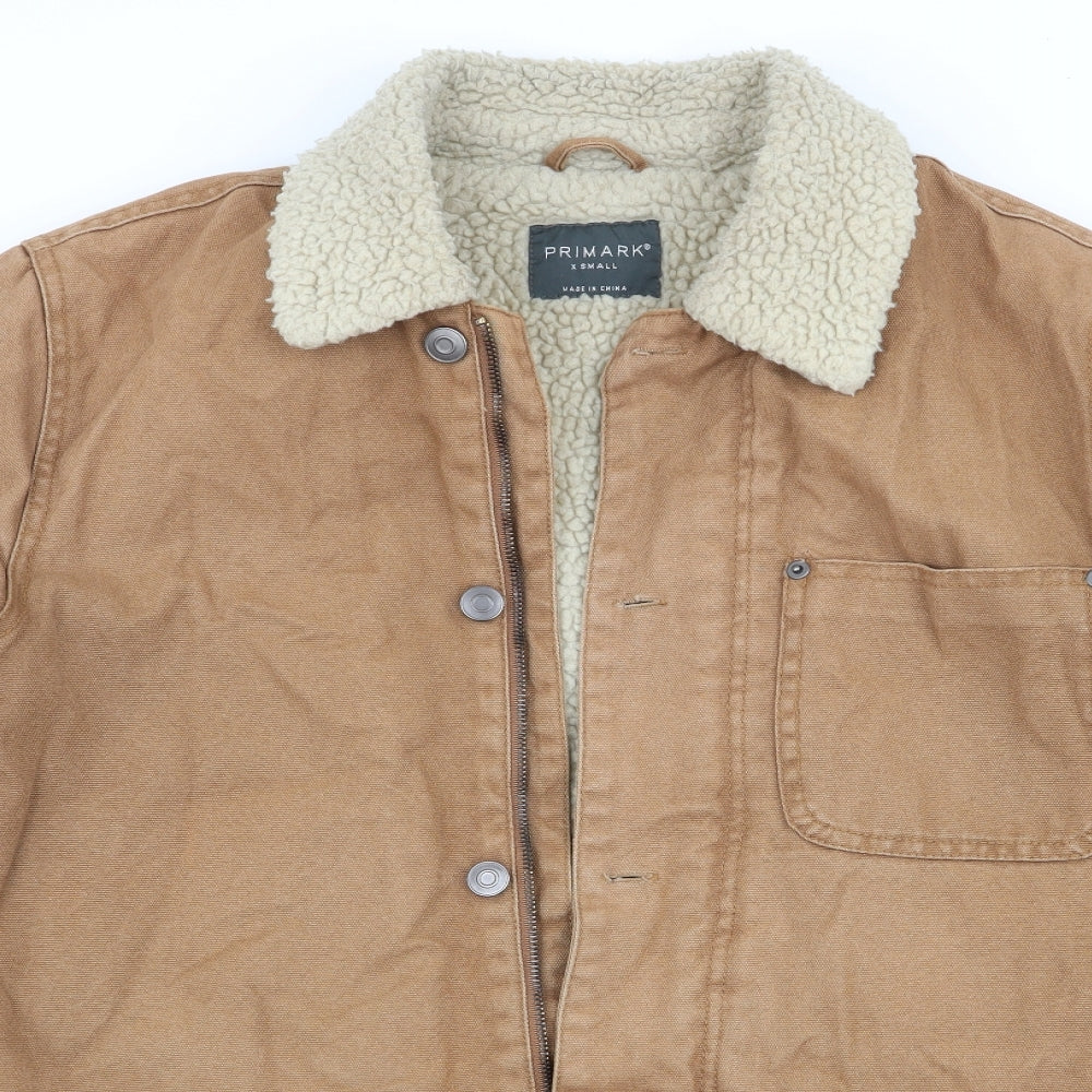 Primark Mens Brown   Anorak Coat Size XS  - Faux Sheep Fur lined