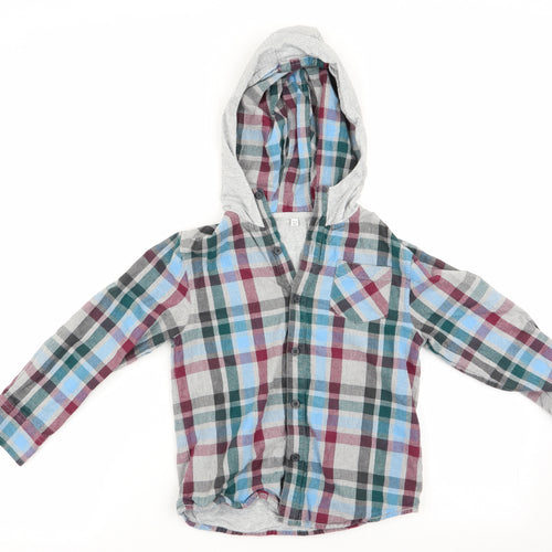 Marks and Spencer Boys Grey Check  Basic Button-Up Size 5-6 Years  - Padded Hooded Shirt