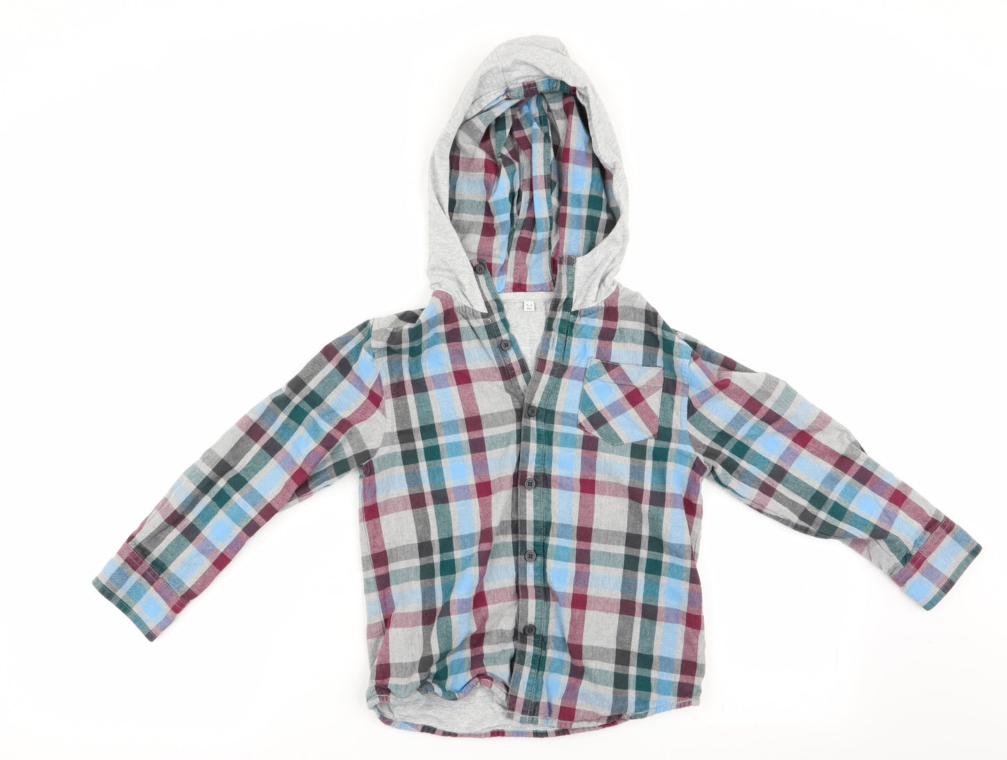 Marks and Spencer Boys Grey Check  Basic Button-Up Size 5-6 Years  - Padded Hooded Shirt