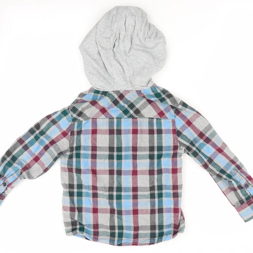 Marks and Spencer Boys Grey Check  Basic Button-Up Size 5-6 Years  - Padded Hooded Shirt