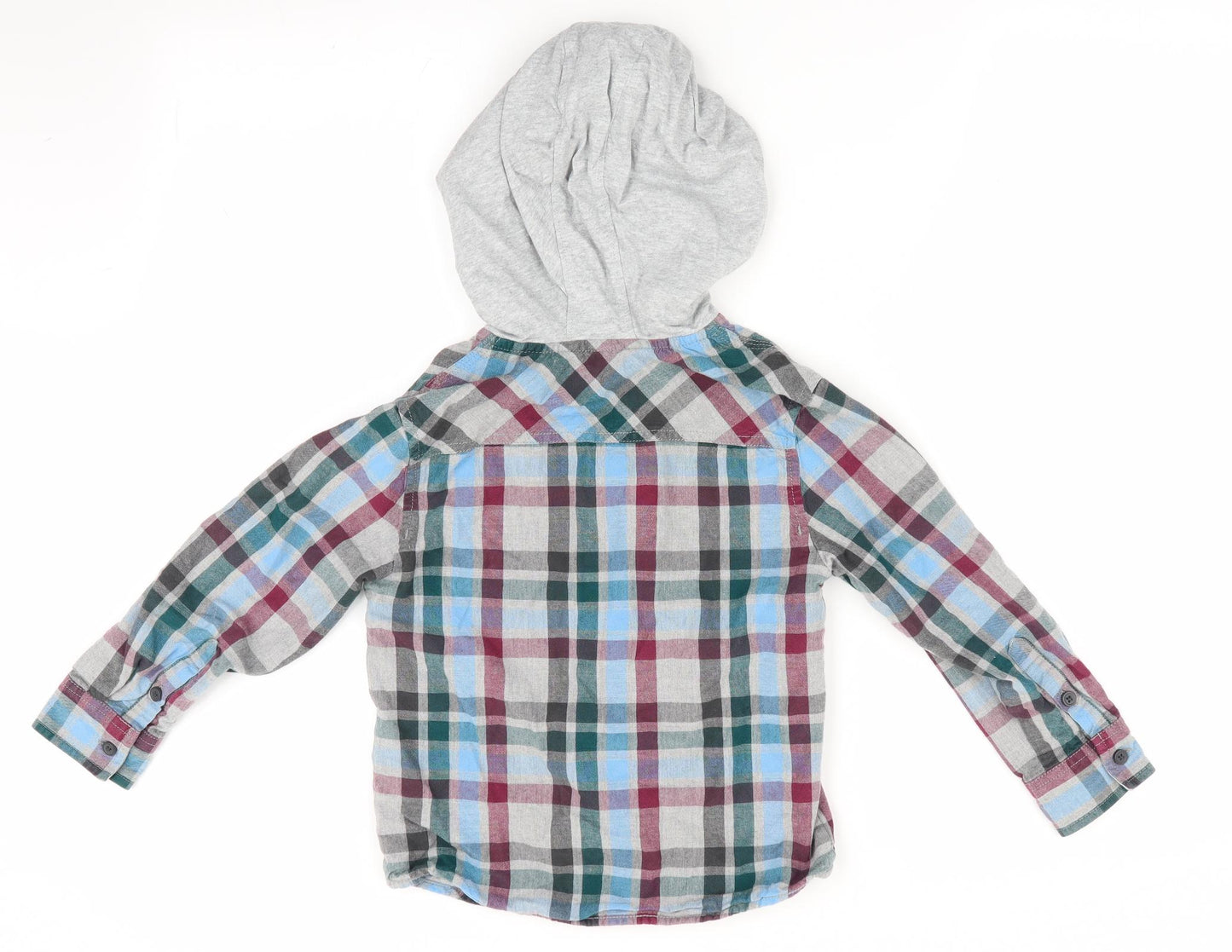 Marks and Spencer Boys Grey Check  Basic Button-Up Size 5-6 Years  - Padded Hooded Shirt