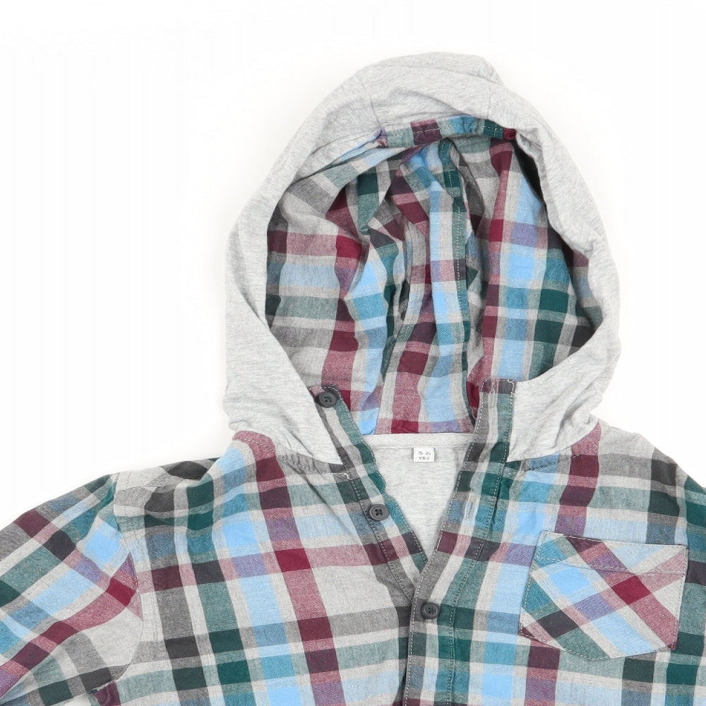 Marks and Spencer Boys Grey Check  Basic Button-Up Size 5-6 Years  - Padded Hooded Shirt