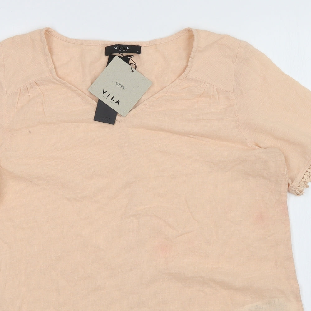 VILA CLOTHES Womens Orange   Basic T-Shirt Size S