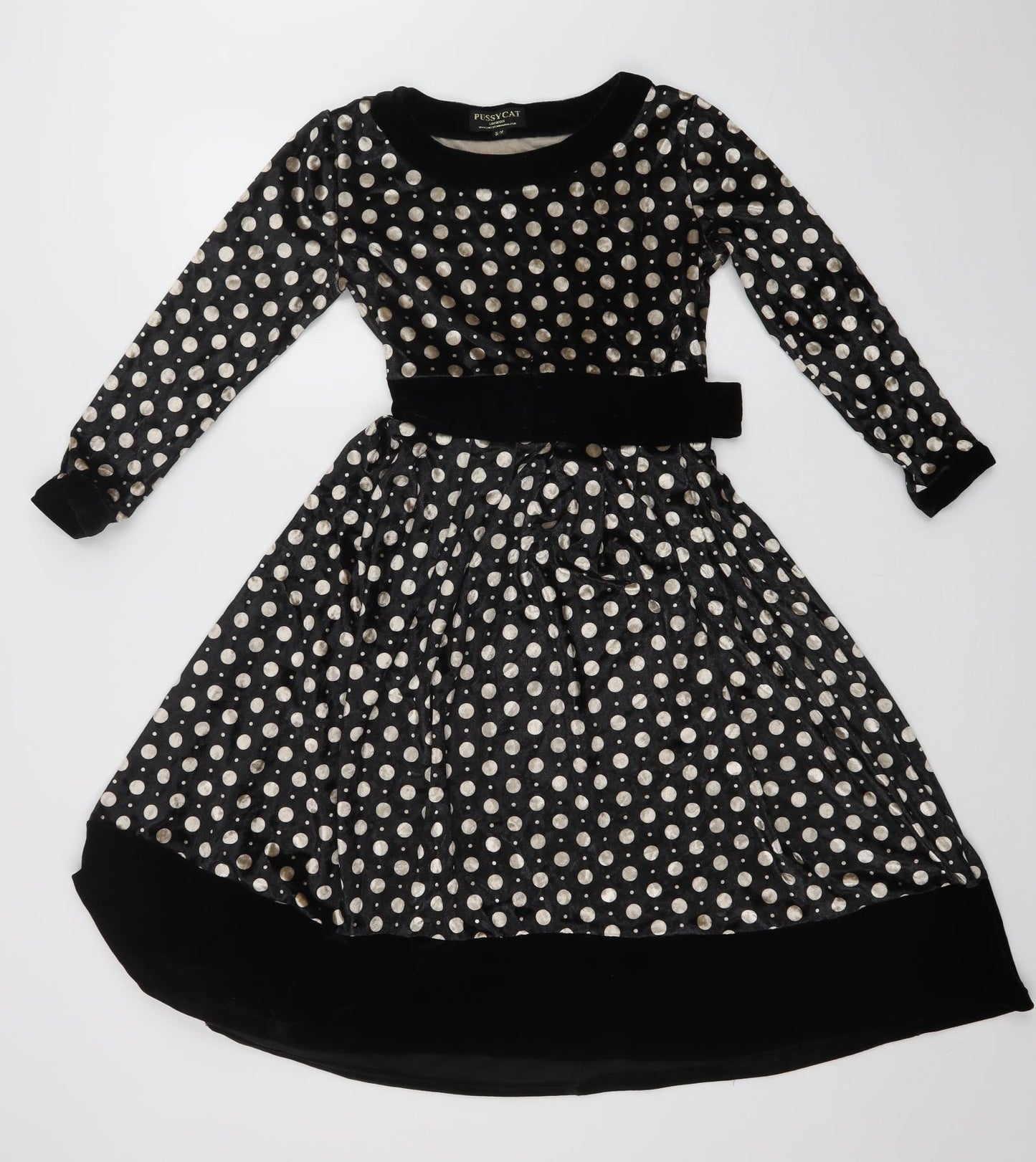 Pussycat London Womens Multicoloured Polka Dot Velvet A-Line  Size M