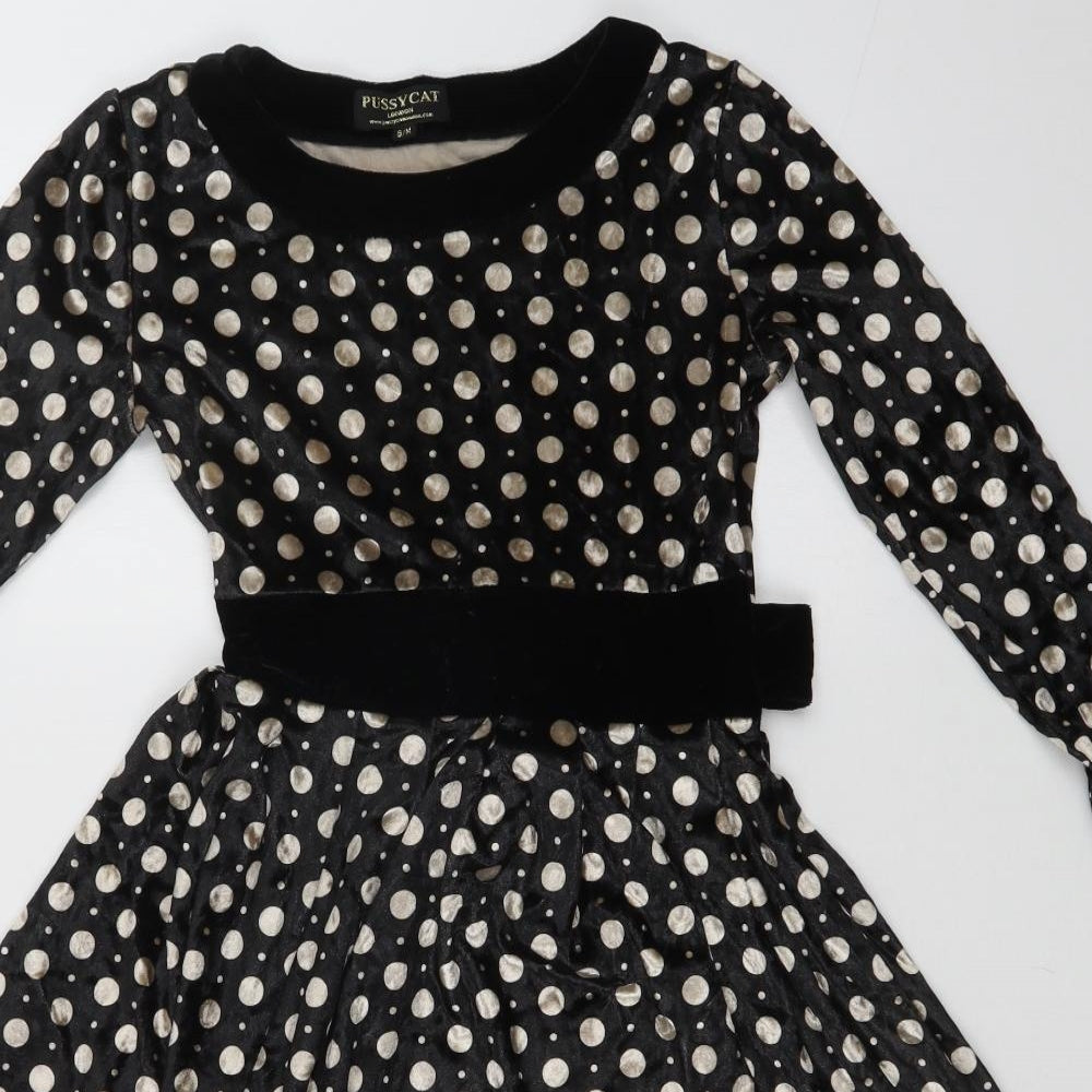 Pussycat London Womens Multicoloured Polka Dot Velvet A-Line  Size M