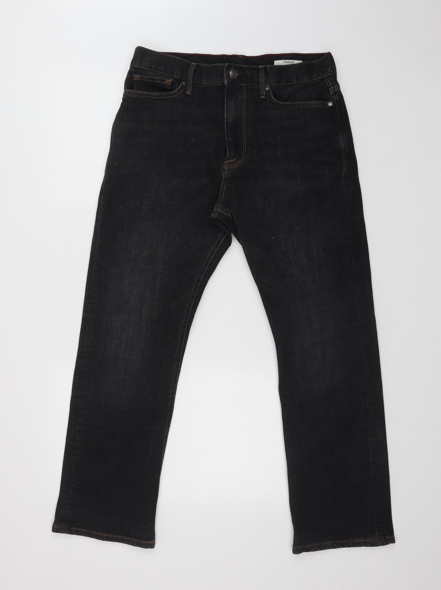 M&S Mens Black  Denim Straight Jeans Size 32 L29 in