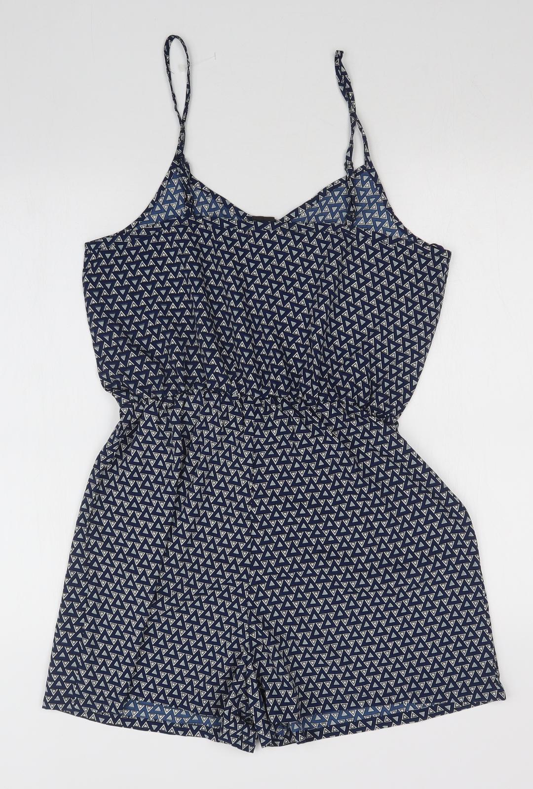 Brave Soul Womens Blue Geometric  Romper One-Piece Size M