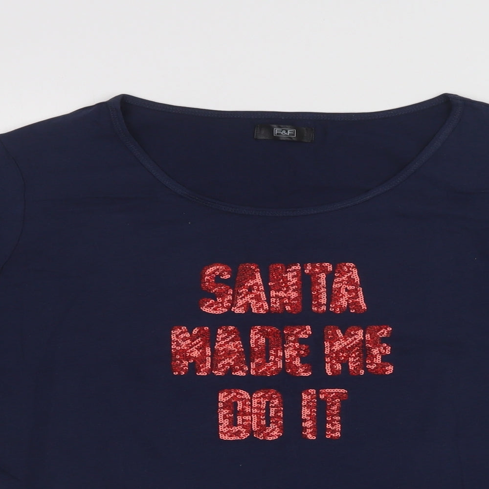 F&F Womens Blue   Basic T-Shirt Size 14  - CHRISTMAS
