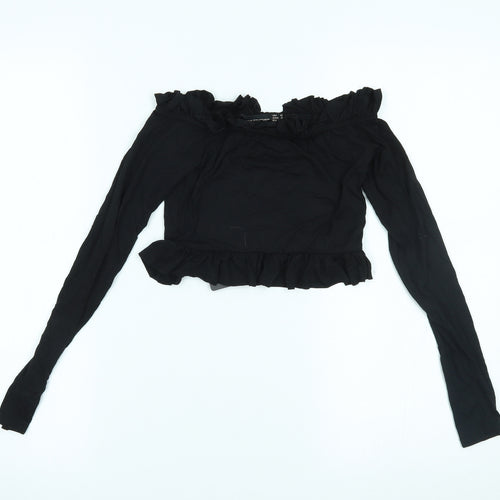 PRETTYLITTLETHING Womens Black   Cropped Blouse Size 6